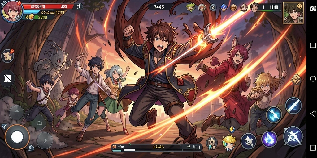 Screenshot yang menampilkan aksi seru dari gameplay Anime 3446.