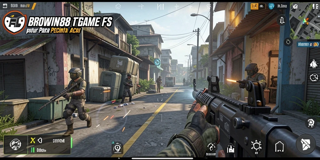 Tampilan mendebarkan gameplay BROWIN88 dengan aksi tembak-menembak yang intens.