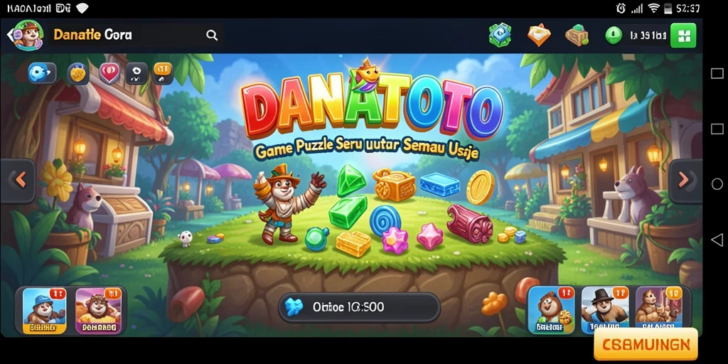 Screenshot utama DANATOTO menampilkan gameplay puzzle yang menarik.