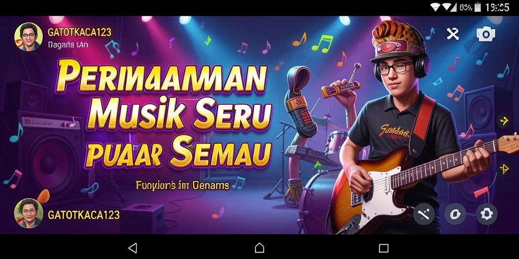 Screenshot utama GATOTKACA123 menampilkan gameplay seru dengan berbagai lagu.