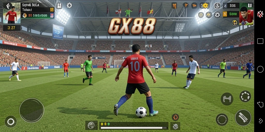 Tampilan gameplay seru dari GX88 menunjukkan aksi sepak bola yang mendebarkan.