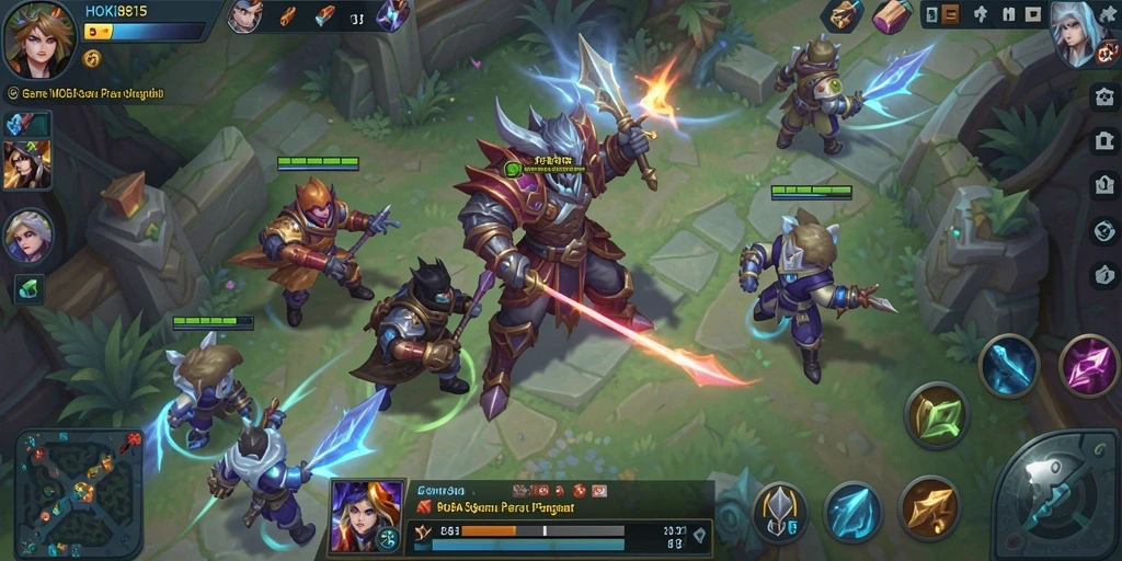 Screenshot HOKI8815 menampilkan aksi seru dalam pertempuran MOBA.