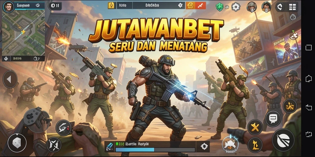 Tangkapan layar gameplay JUTAWANBET menampilkan aksi intens di arena Battle Royale.