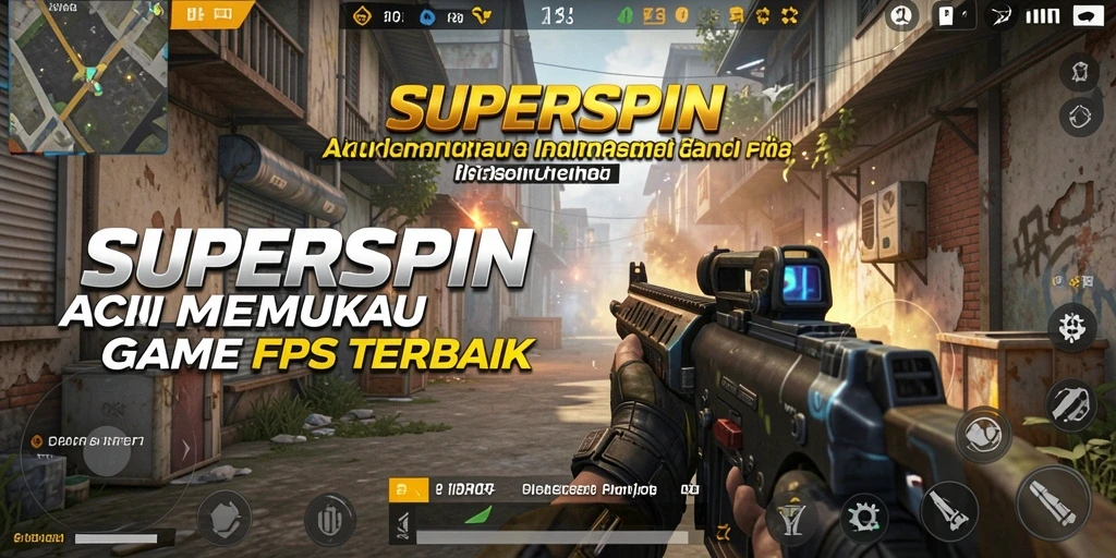 Screenshot menunjukkan aksi menembak mendebarkan dalam SUPERSPIN.